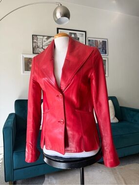 Red Leather Blazer Jacket - Women's Tailored Coat